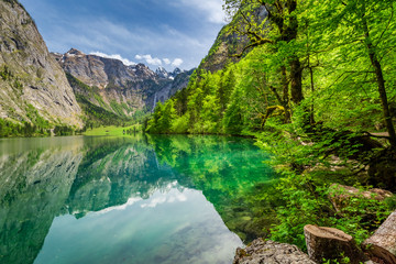 Fototapeta na wymiar Stunning Obersee lake in Alps in spring, Germany, Europe