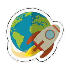 earth world with rocket flying shadow vector illustration eps 10