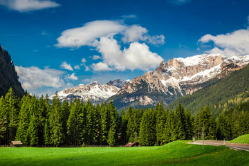 Fototapeta na wymiar Beautiful view to valley in Dolomites, Alps, Italy, Europe