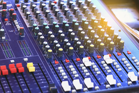 Mixer level control knob in the control room and sound recorder.