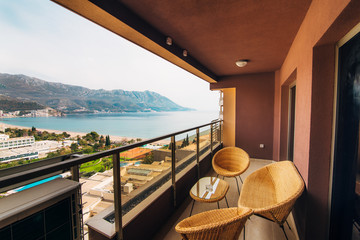 Furniture on the balcony of the apartment in Montenegro.