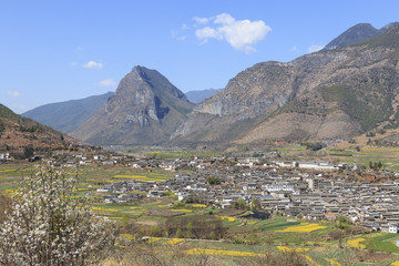 Fototapeta na wymiar ShiGu village near Lijiang, aerial view. ShiGu is in Yunnan, China, and was part of the South Silk Road or ChaMa GuDao