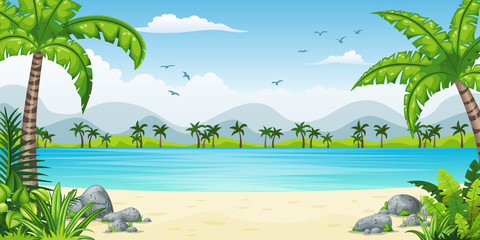 Illustration of a tropical coastal landscape