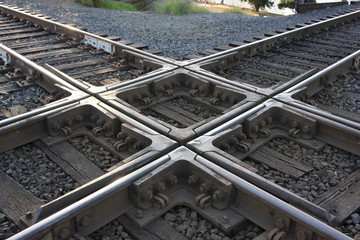 Fototapeta premium Perpendicular diamond train level junction