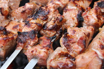 Meat porkis fried on the grill skewers at coals 20465