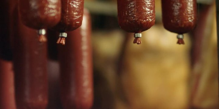 Meat products in a smoke chamber