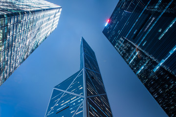 Fototapeta premium Skyscrapers from a low angle view in city of China.