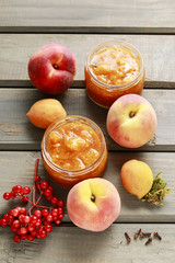 Peach jam and fruits