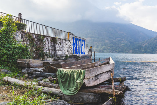 Boat Dock and Shore at Lake Atitlan, Guatemala