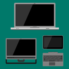 Electronic gadgets icons technology electronics multimedia devices everyday objects control and computer connection digital network vector illustration.