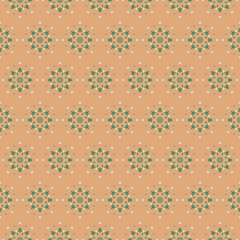 Vector seamless background pattern of circular ornament colored mandala repeating on brown background