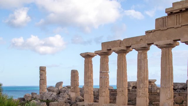 4k timelapse of the greek ruins of selinunte in sicily, italy