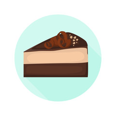 Chocolate cheesecake piece color flat icon for web and mobile design