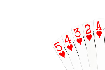 poker hand 5 high straight flush (steel wheel) in hearts