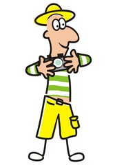 holidaymaker and camera, vector cartoon