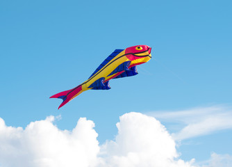 A kite on the form of fish floating above the clouds