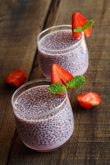 Strawberry milk and chia seeds.