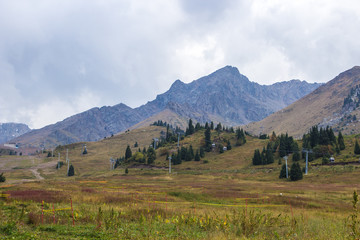 Tien Shan mountains Shymbulak ski resort at summer time, Almaty, Kazakhstan