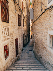 Fototapeta na wymiar Old Town of Split, Croatia. Inside the city. Ancient architecture and medieval houses.