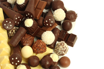 mix chocolate candies sweets isolated on white background