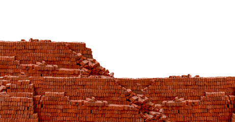 Heap red brick at construction site isolated on white background with blank space for texts display