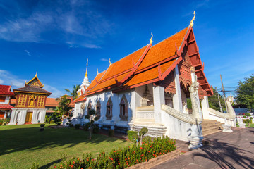Temple in north of Thailand, the left is library of Buddhist Scriptures. Buddhist temple of Wat Huakuang, Nan province, Thailand