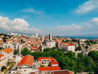 Fototapeta na wymiar Split, old town, Croatia. View from the tower-bell tower to the whole city from above.