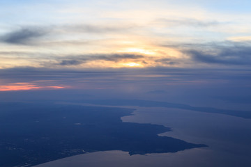 Fototapeta na wymiar High sky view of marmara sea during sunset