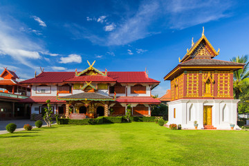Temple in north of Thailand, the left is library of Buddhist Scriptures. Buddhist temple of Wat Huakuang, Nan province, Thailand