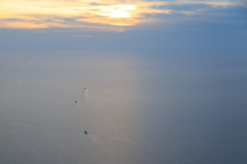 Three transport ships sailing in marmara seas near istanbul