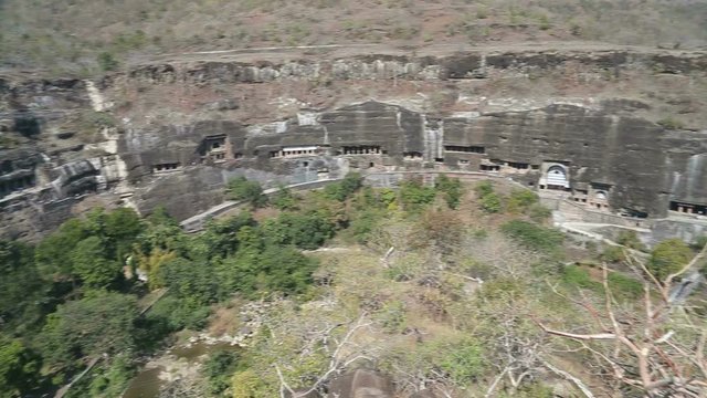 Aerial view on the outdoor walls of Aurangabad caves.