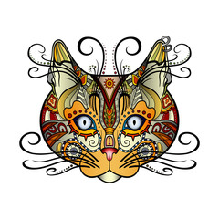 Vector Tribal Decorative Cat. Patterned Design, Tattoo