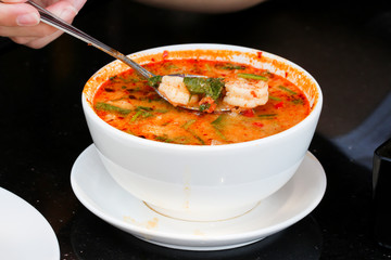 Prawns in spicy soup, Thai food 