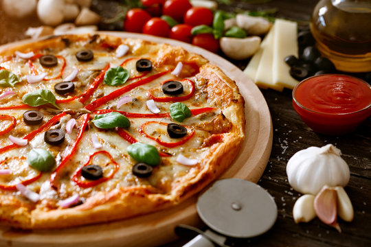 Pizza fast food - ingredients Italian cuisine  .