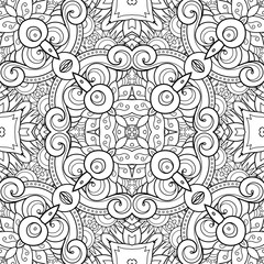 Vector Seamless Monochrome Kaleidoscope. Lace. Deco Ornament. For Coloring