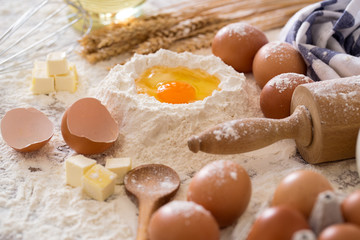 Arrangement of variety of baking ingredients.