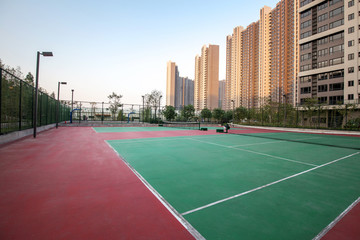 tennis court in the city
