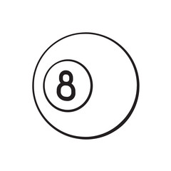 Vector illustration. Hand drawn doodle of billiard ball number eight. Sports equipment. Cartoon sketch. Decoration for greeting cards, posters, emblems, wallpapers