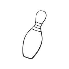 Vector illustration. Hand drawn doodle of one bowling pin. Sports equipment. Cartoon sketch. Decoration for greeting cards, posters, emblems, wallpapers