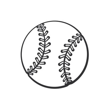 Vector illustration. Hand drawn doodle of baseball ball. Sports equipment. Cartoon sketch. Decoration for greeting cards, posters, emblems, wallpapers
