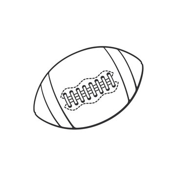 Vector illustration. Hand drawn doodle of leather American football or rugby ball. Sports equipment. Cartoon sketch. Decoration for greeting cards, posters, emblems, wallpapers