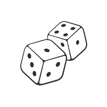 Vector illustration. Hand drawn doodle of two dice with contour. Gambling symbol. Cartoon sketch. Decoration for greeting cards, posters, emblems, wallpapers