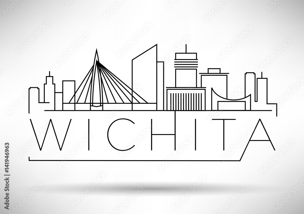 Wall mural minimal wichita linear city skyline with typographic design