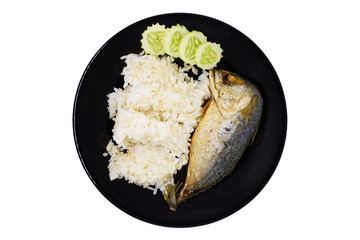 Fried Mackerel with brown rice