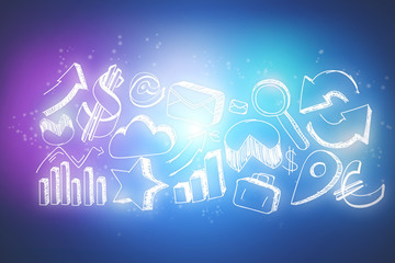 Business hand drawn icon flying isolated on background - Technology concept