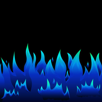 Feu, flammes bleues sur fond blanc 