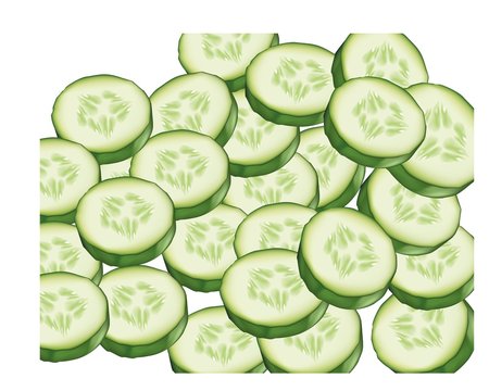 Slices of cucumbers on white background