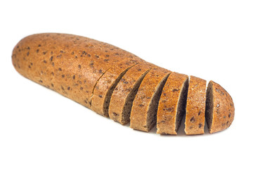 Dark rye bread with seeds on white background
