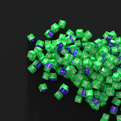 Infinite cubes with question and exclamation marks, 3d rendering