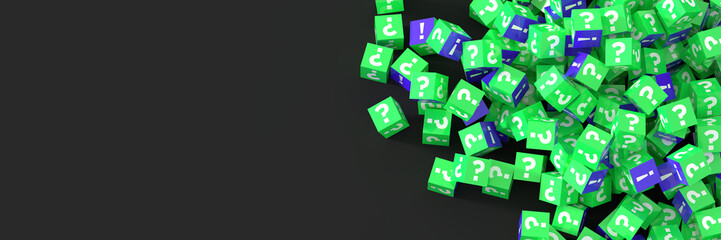 Infinite cubes with question and exclamation marks, 3d rendering